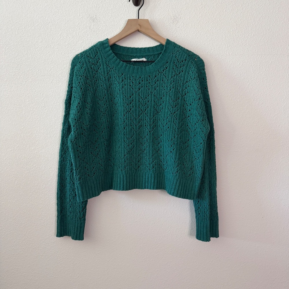 AMERICAN EAGLE Womens Pointelle Knit Cropped Sweater Size M Boho Indie Layer
